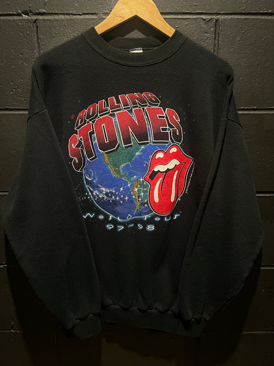 Vintage 1997 Rolling Stones 1997-1998 World Tour Sweatshirt Crewneck Grey Made In USA Pullover Jumper Size XL