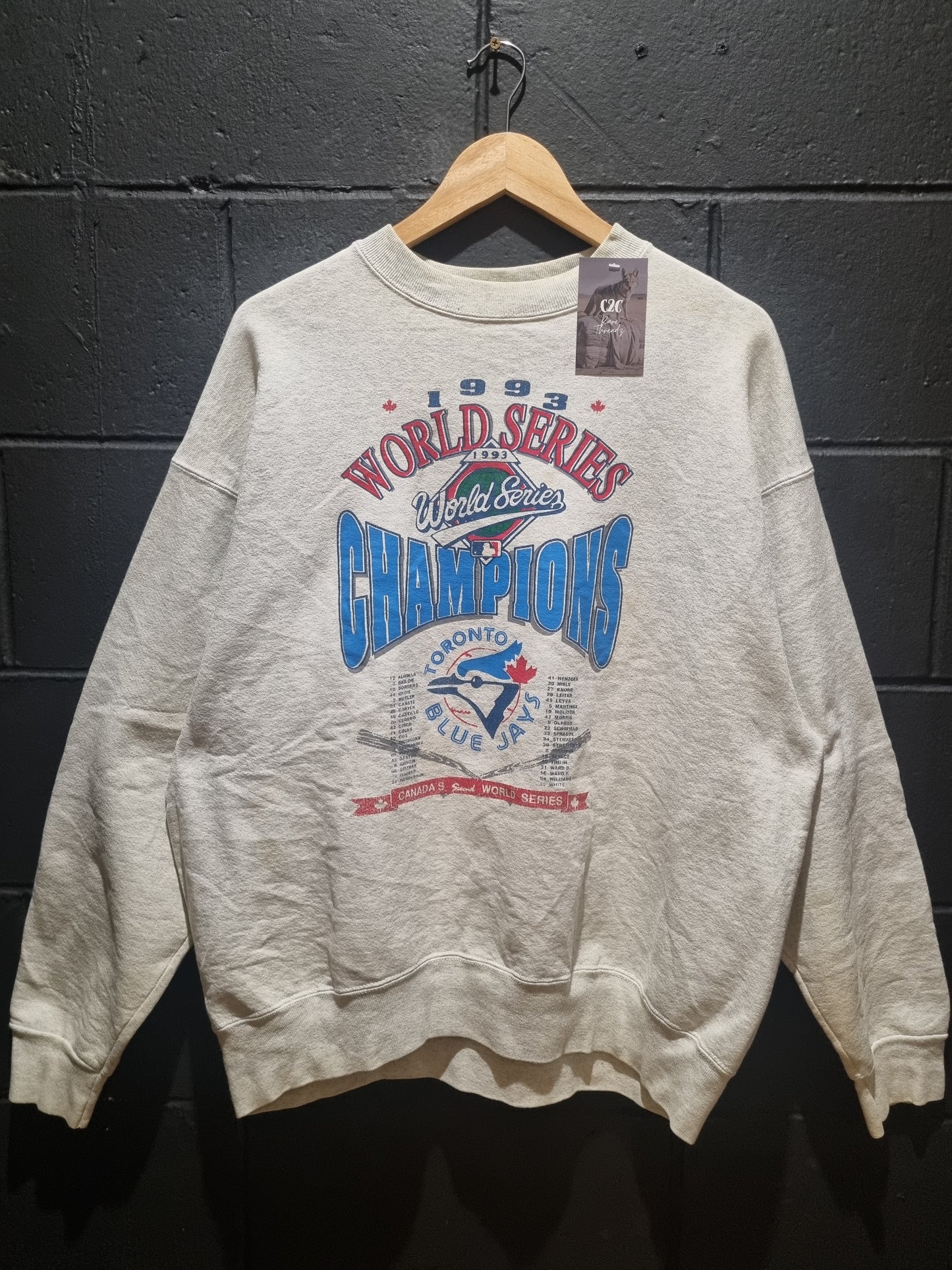 True Vintage 1993 World Series Champions Toronto Blue Jays Fruit of the Loom XL