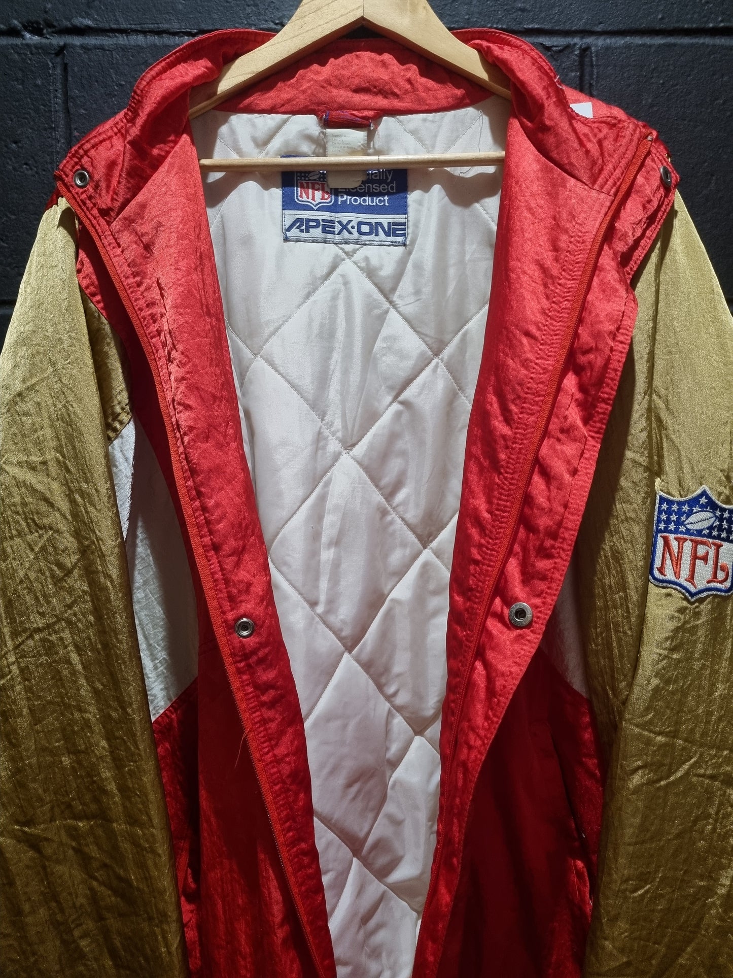 San Francisco 49ers Apex One Gold and Red Satin Puffer Jacket XL