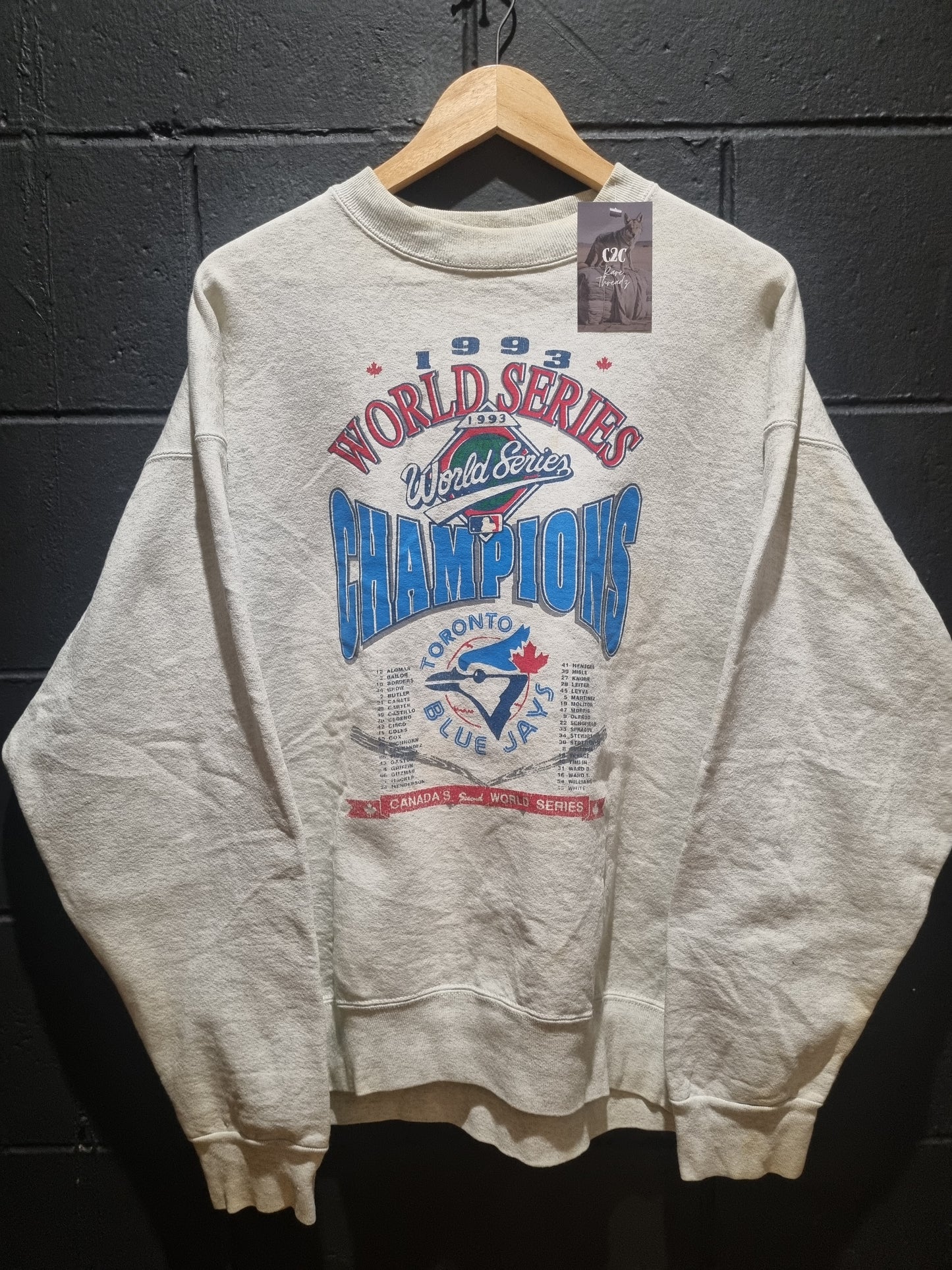 True Vintage 1993 World Series Champions Toronto Blue Jays Fruit of the Loom XL