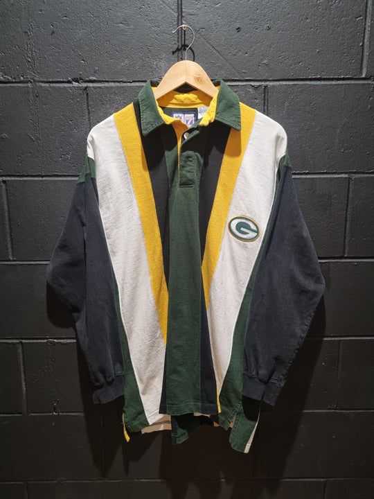 Green Bay Packers Denim Striped Flannel Logo7 Large