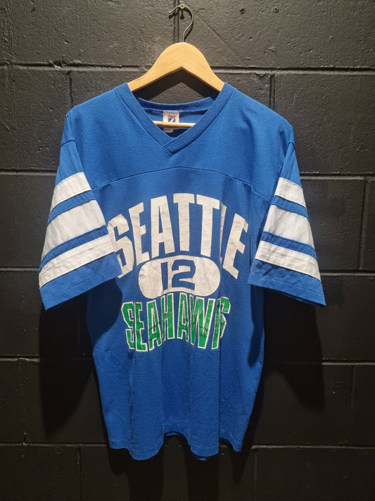 Seattle Seahawks V-Line Jersey Tee Logo7 Made in USA Large