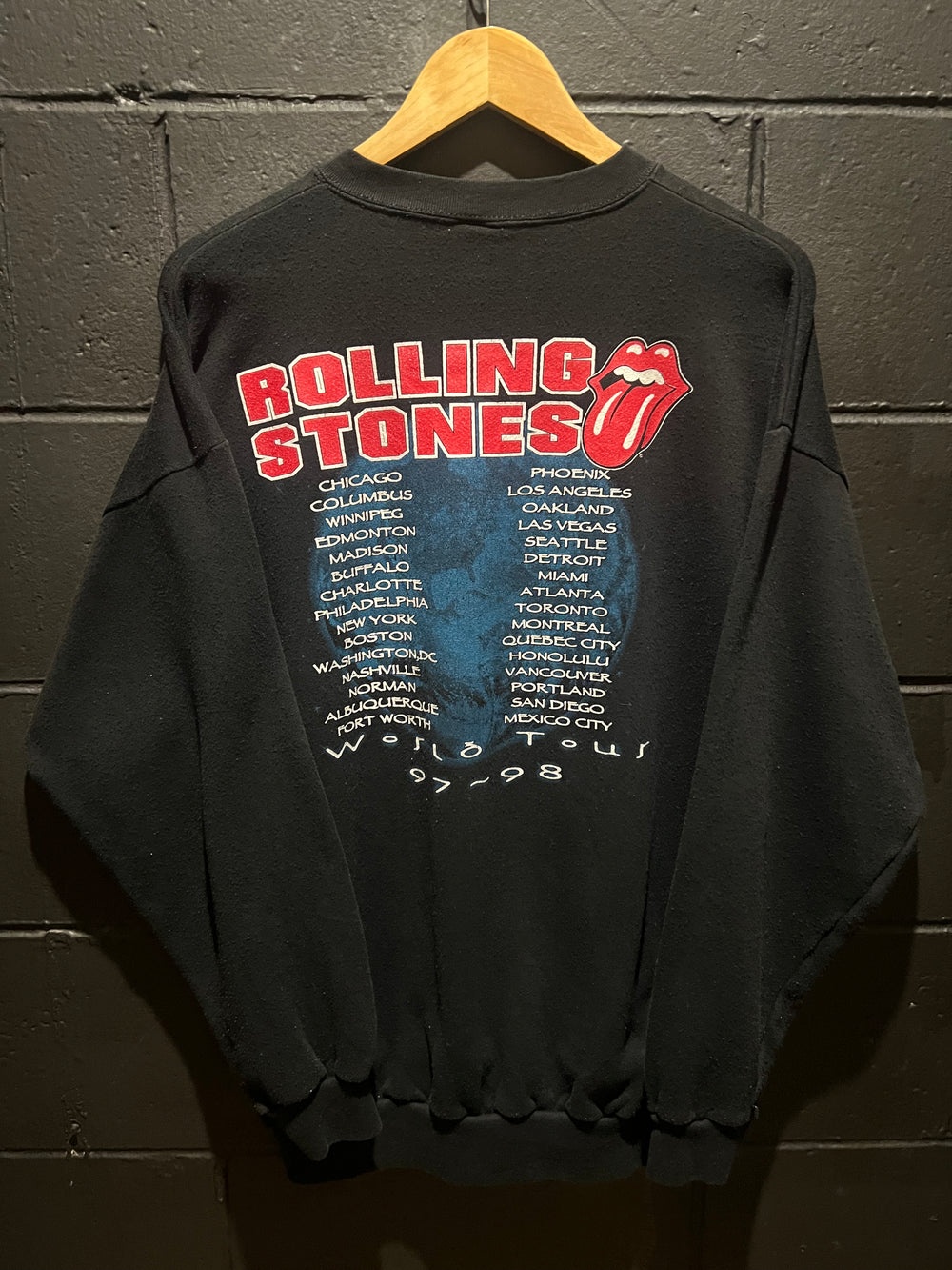 Vintage 1997 Rolling Stones 1997-1998 World Tour Sweatshirt Crewneck Grey Made In USA Pullover Jumper Size XL