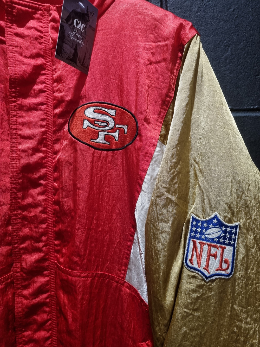 San Francisco 49ers Apex One Gold and Red Satin Puffer Jacket XL