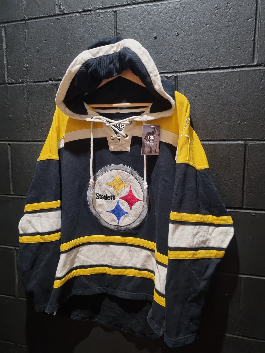 Pittsburgh Steelers Hockey Style Hoodie Large