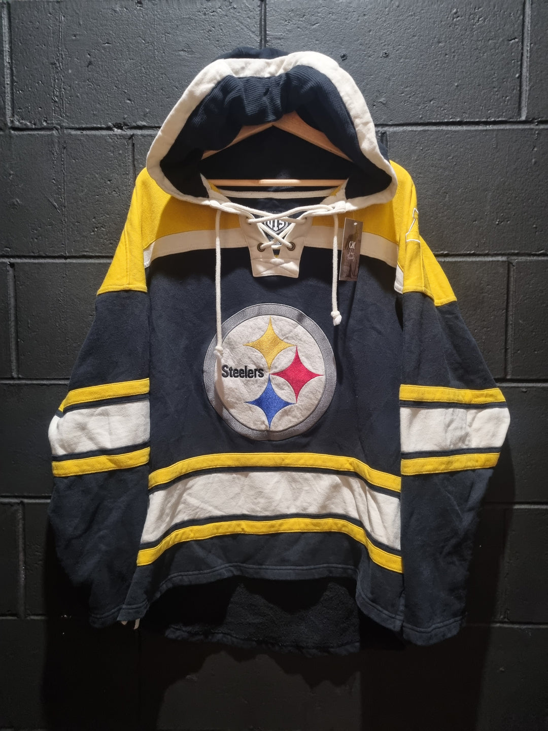 Pittsburgh Steelers Hockey Style Hoodie Large