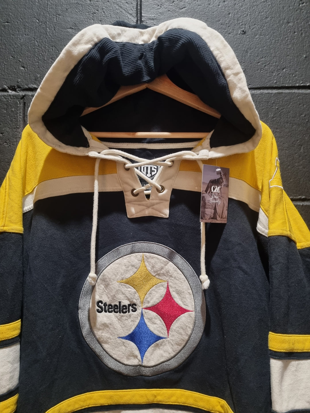 Pittsburgh Steelers Hockey Style Hoodie Large